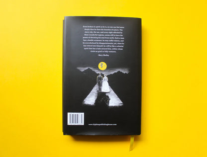 Frankenstein by Mary Shelley, illustrated by Matthew Broughton. Back of the dust jacket with Dr Frankenstein and his bride, the face of the monster haunts in the moon and shadow.