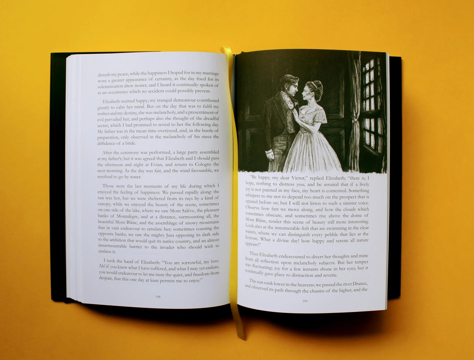 Frankenstein by Mary Shelley, illustrated by Matthew Broughton internal illustration of Victor and his bride.
