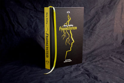 Frankenstein by Mary Shelley, presented by Hipkiss Publishing in a hardcover illustrated special edition. Hardcover on a black background.