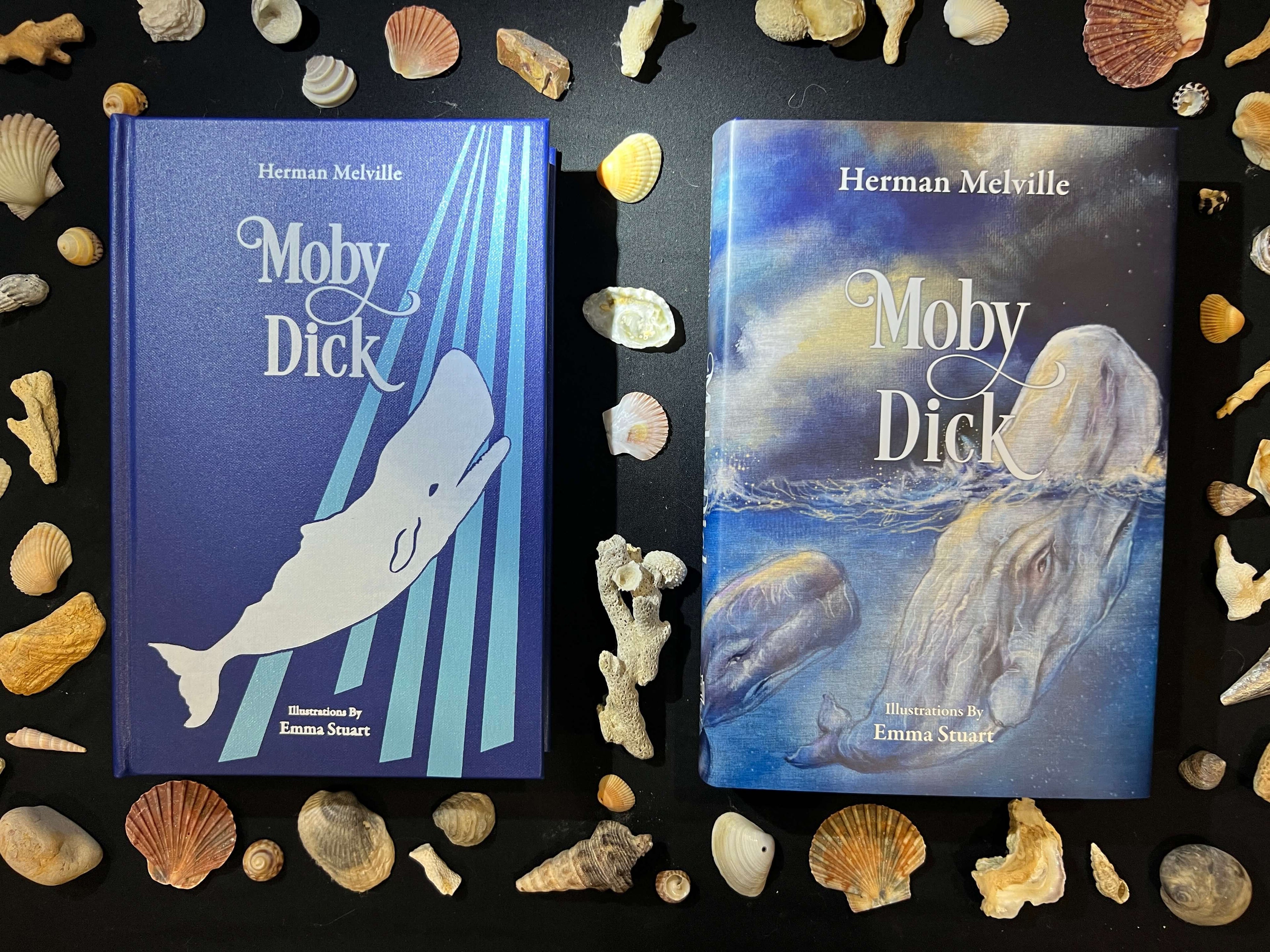 Hipkiss Publishing's limited edition of Moby Dick by Herman Melville dust jacket art and hardcover with white foil for the whale.